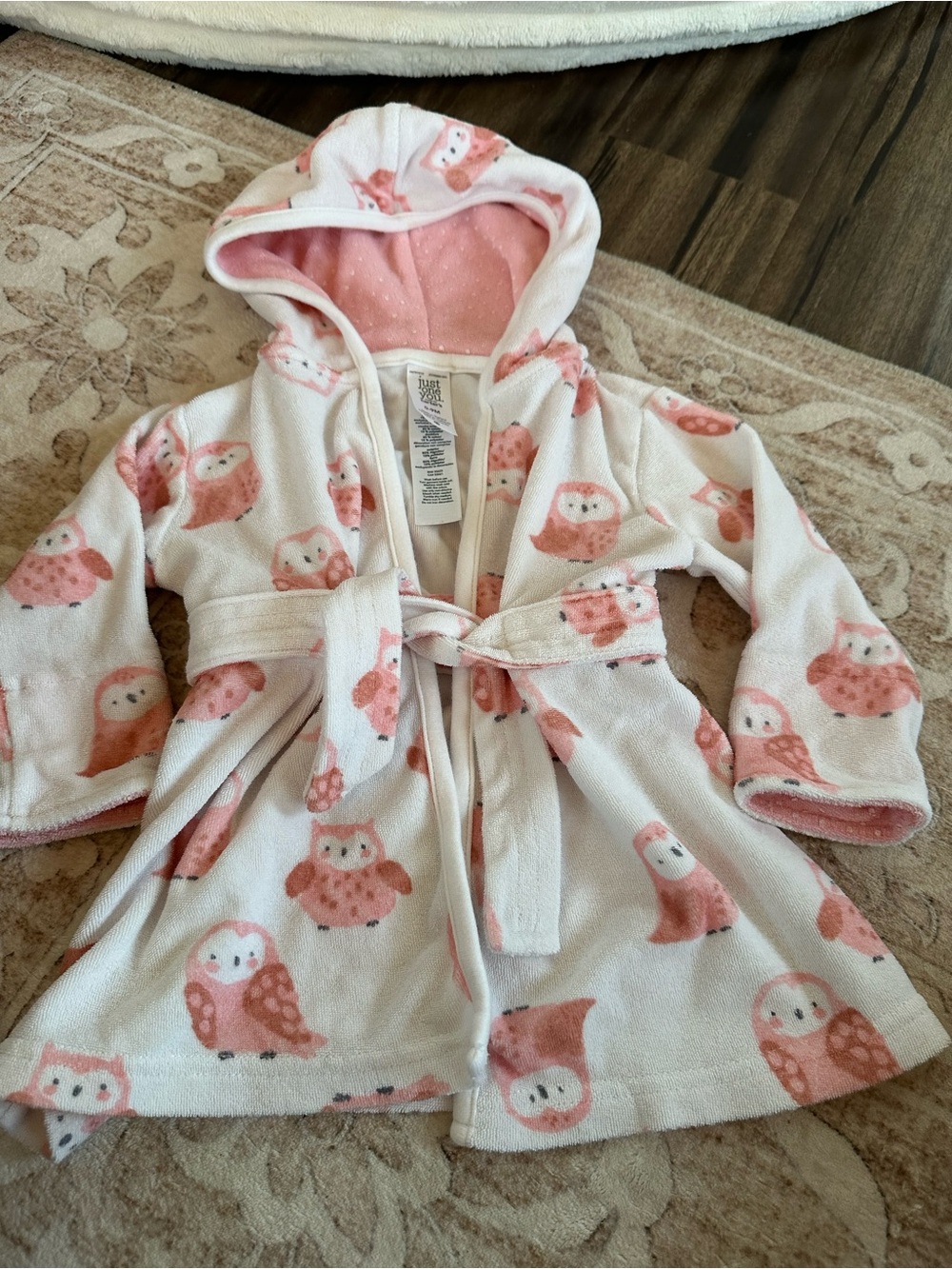 Kids Hooded Fleece Robe - Pink Owl Print 0-9months
